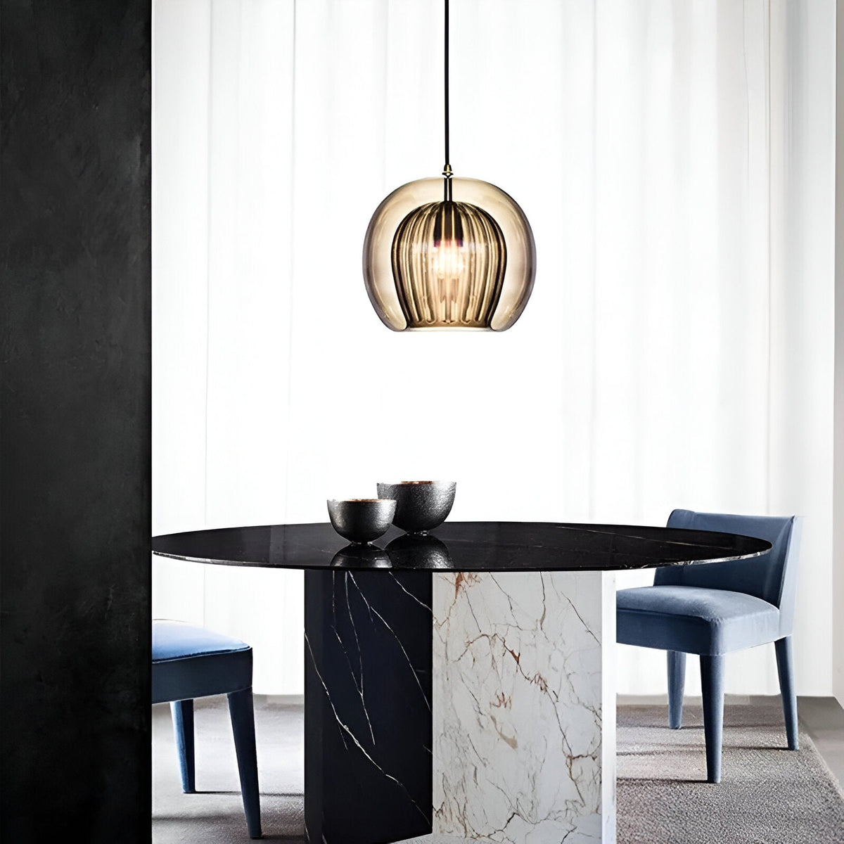 Spherical Glass Hanging Light with Adjustable Height for Kitchen Island, Dining Table, Bedroom | E27 Socket | Modern Orb Fixture for Home an | Thomler