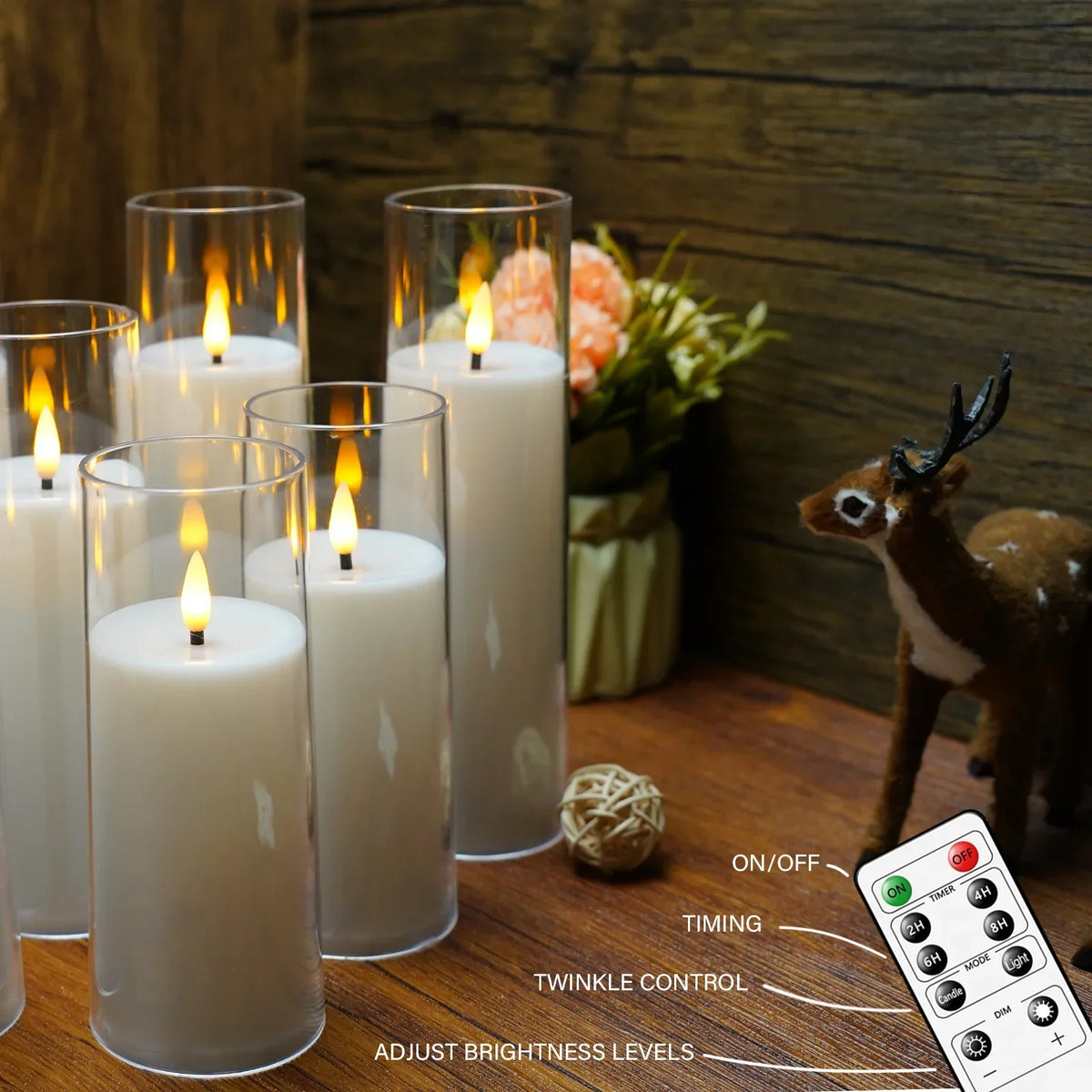 Remote-Controlled LED Pillar Candles 9-Piece Set with Timer for Living Room Bedroom Dining Decor Acrylic Battery-Powered Ivory | Thomler