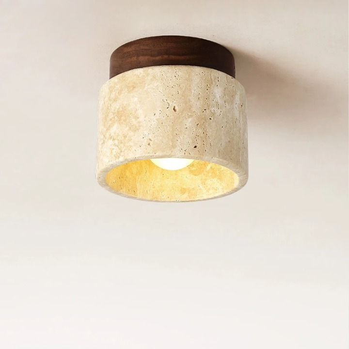 Flush Mount Ceiling Fixture Natural Stone Cream 4.7 in LED Compact Entryway Lighting for Hallways Bedrooms Foyers Modern Minimalist Japandi | Thomler