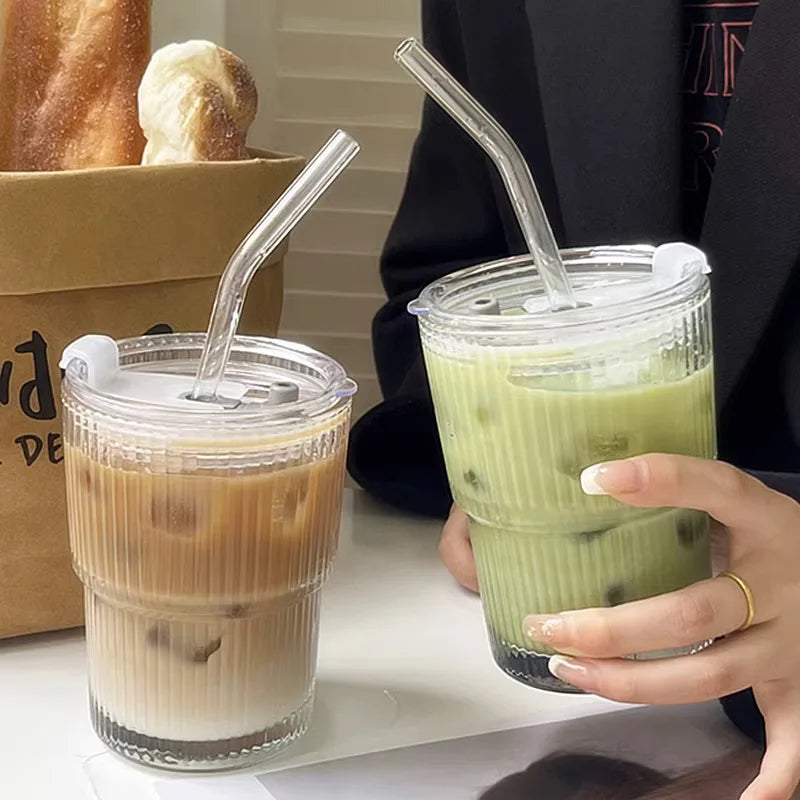 Insulated Glass Tumbler with Straw & Lid - Heat-Resistant Borosilicate Cup for Hot & Cold Drinks - Portable Coffee Mug for Commute, Office, | Thomler