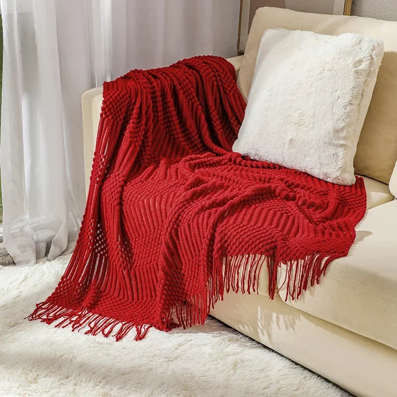 Chunky Knit Throw Blanket – Cozy Acrylic Sofa & Bed Cover for Living Room & Bedroom