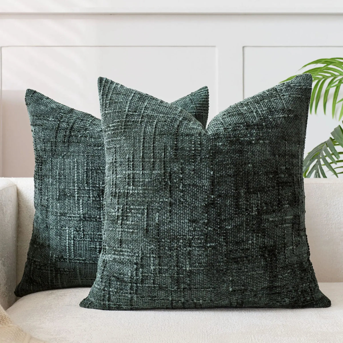 Plush Chenille Pillow Case 18 in Textured Bamboo Relief Pattern for Sofa Bed Living Room Bedroom Accent Home Décor Throw Cushion Slipcover | Thomler