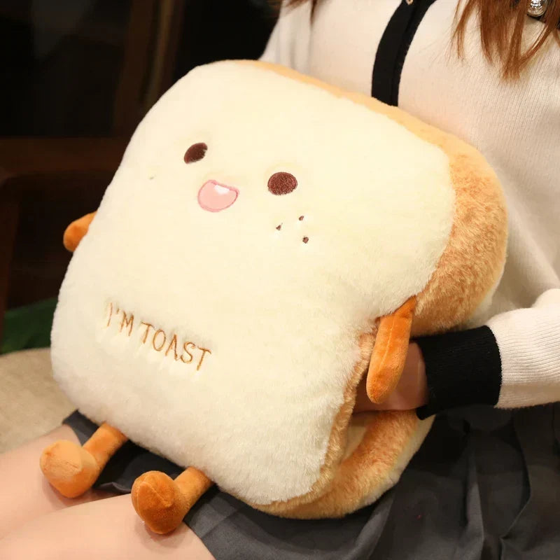 Soft Plush Toast Hand Warmer Pillow with Pocket – Cozy Stuffed Bread Cushion for Warmth & Comfort