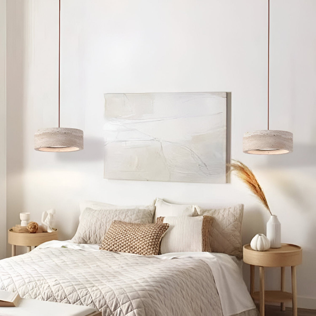 Stone Hanging Lamp 8-Inch Round Natural Travertine Shade Adjustable Drop Cord Ceiling Fixture for Kitchen Island Dining Table Room Modern Or | Thomler