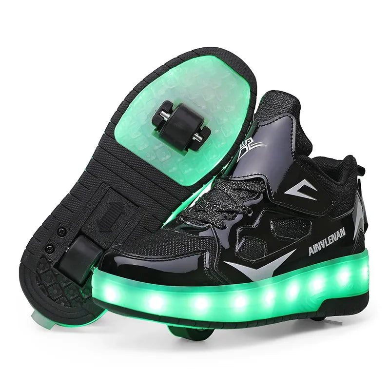 Leuchtende Rollschuh-Sneaker für Kinder – Beleuchtete Rollen mit LED-Lichtern für Jungen & Mädchen – Skateschuhe mit einziehbaren Rollen