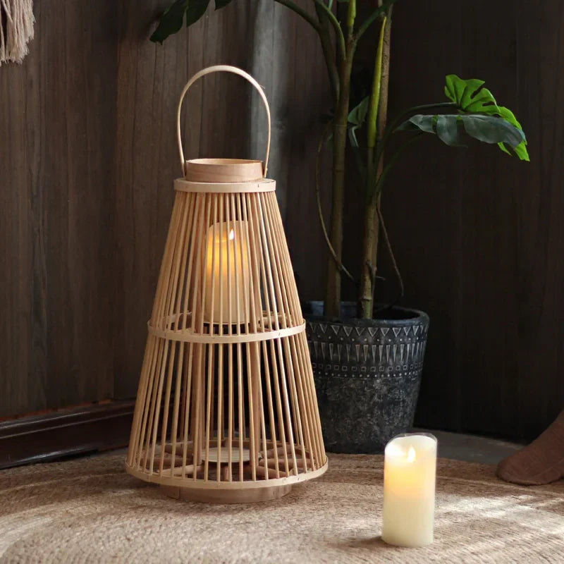 Battery-Operated Woven Lantern with LED Flameless Candle for Patio Gardens Tabletop Hanging Decor Cordless Indoor Outdoor Accent Light | Thomler