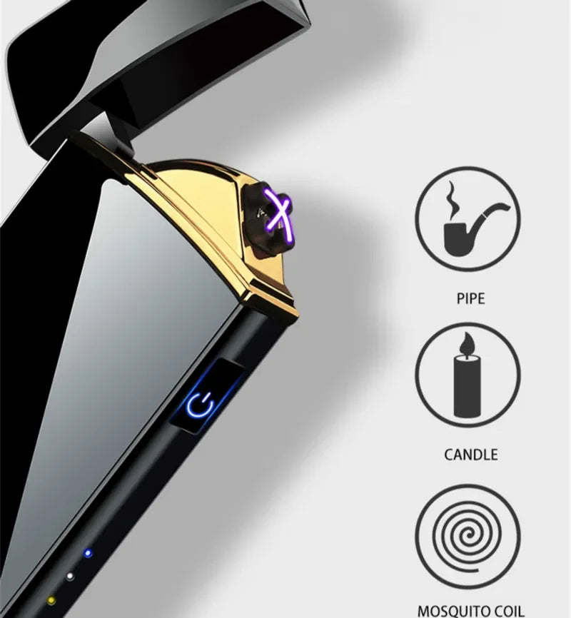 Rechargeable Dual-Arc Plasma Lighter with Touch Sensor & LED Display for Candles, Pipes & Outdoor Use
