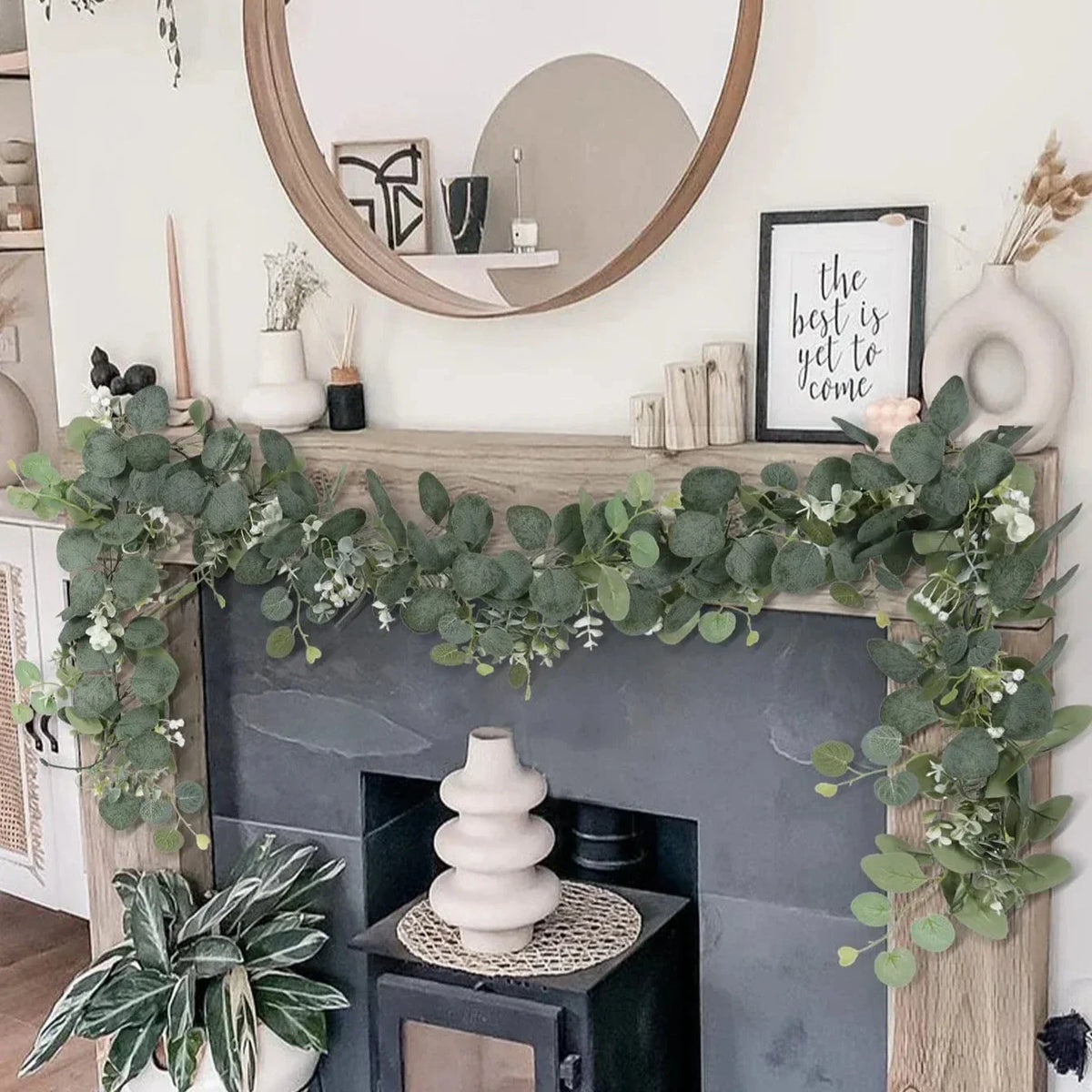 Artificial Eucalyptus Garland 70-Inch Greenery Strand Set of 2 for Mantel Staircase Wedding Party Home Decoration | Thomler