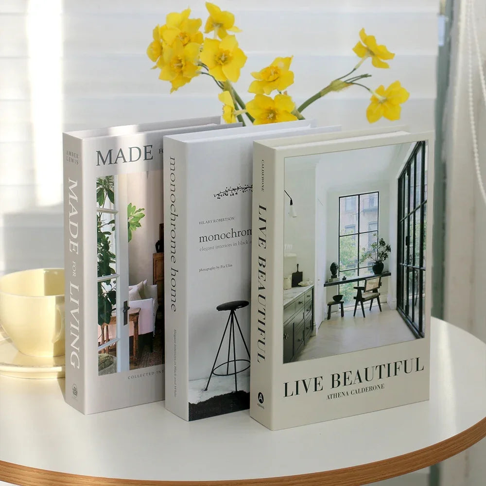 Hollow Cardboard Book Stack 3-Piece Display Set for Shelf Styling Coffee Table Accent Modern Home Interior Staging Props | Thomler