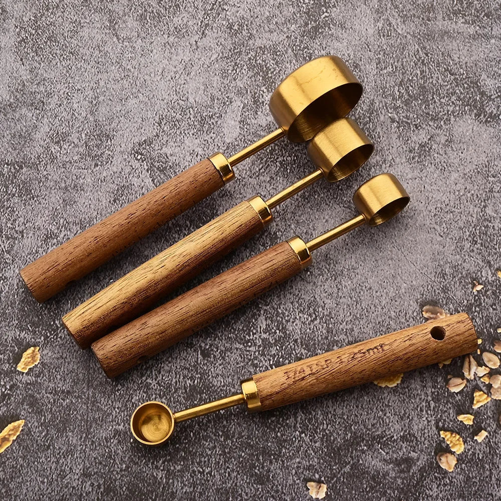 8-Piece Nesting Kitchen Measuring Spoons with Wood Handles Stainless Steel Cooking Baking Tools Set | Thomler