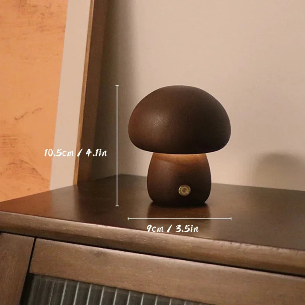 Natural Wood Toadstool Table Lamp with Adjustable Glow and USB Charging for Bedroom, Nursery, or Living Room Ambient Lighting | Thomler