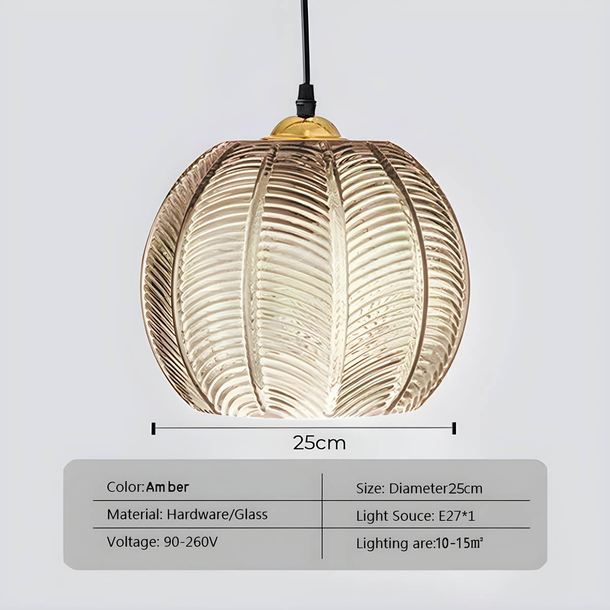 Lámpara colgante de globo estriado con pantalla de vidrio texturizado verde, casquillo E27 de 10 pulgadas, iluminación superior para cocina, isla de comedor o interiores modernos y retro | Thomler