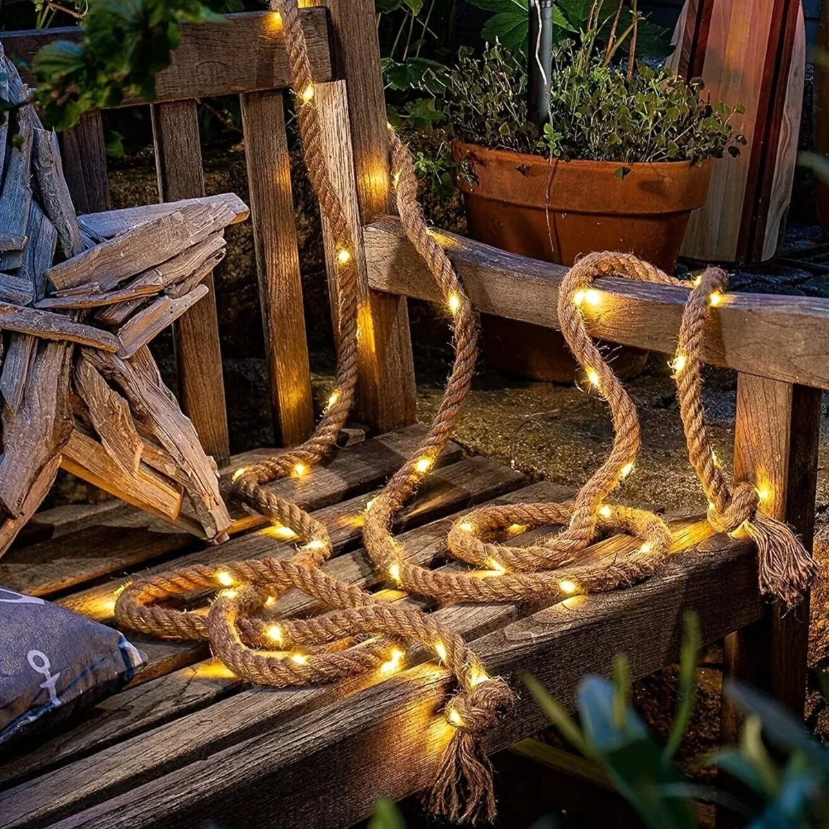 Solar LED String Lights 16 ft Hemp Rope 100 Bulbs 8-Color Modes Outdoor Garden Patio Deck Waterproof Auto On/Off for Backyard Party Wedding | Thomler