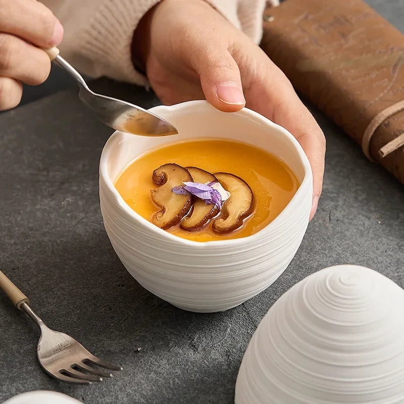 Ceramic Serving Bowl Egg-Shaped Design for Soup Salad Fruit Dessert Modern Minimalist Kitchen Dining Table Decor Dishwasher Safe | Thomler