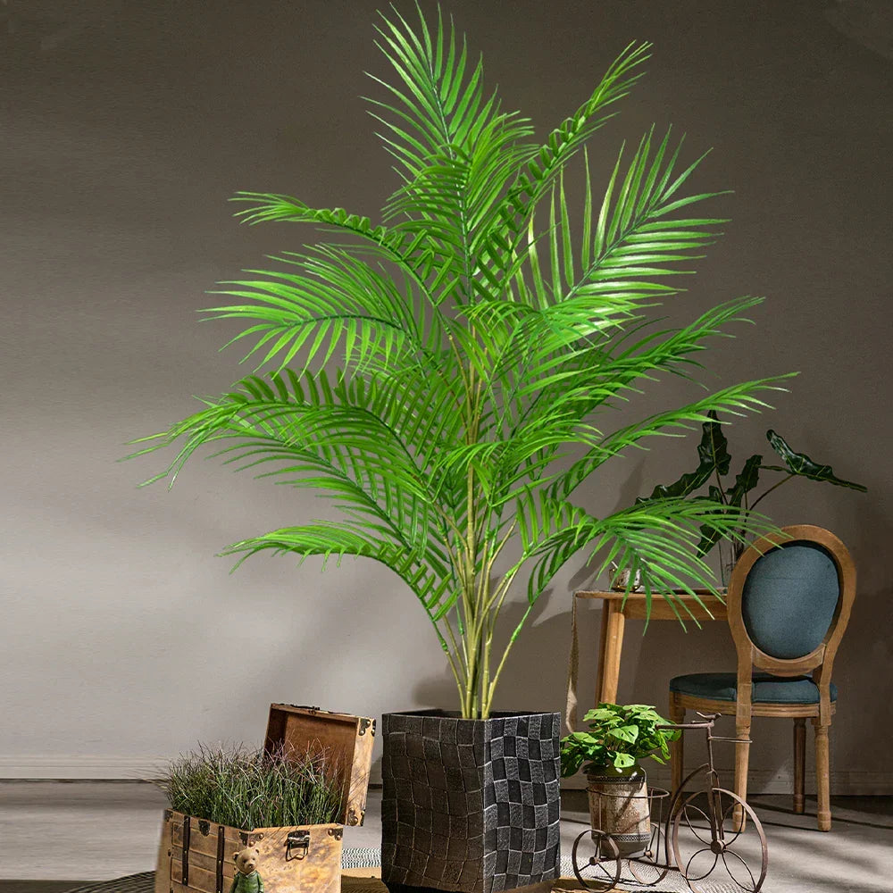 Faux Palm Tree Plastic Indoor Outdoor Decor 35 Inch Green Floor Plant Home Office Patio Living Room Balcony Entryway | Thomler