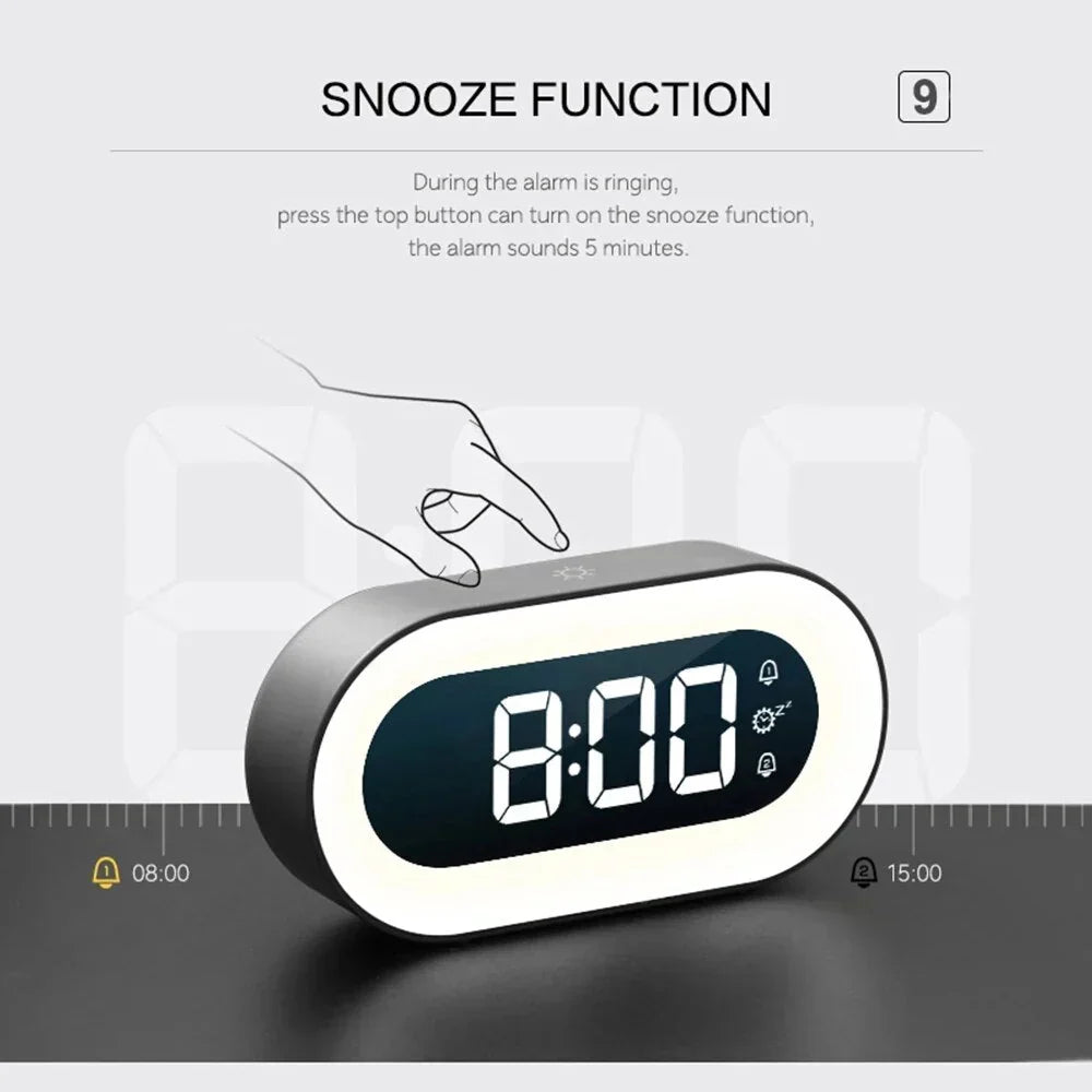 Digitale LED-Uhr, wiederaufladbar, USB-Wecker für den Nachttisch mit beruhigenden Klängen und verstellbarem Nachtlicht für Schlafzimmer, Reisen, Zuhause und Büro | Thomler