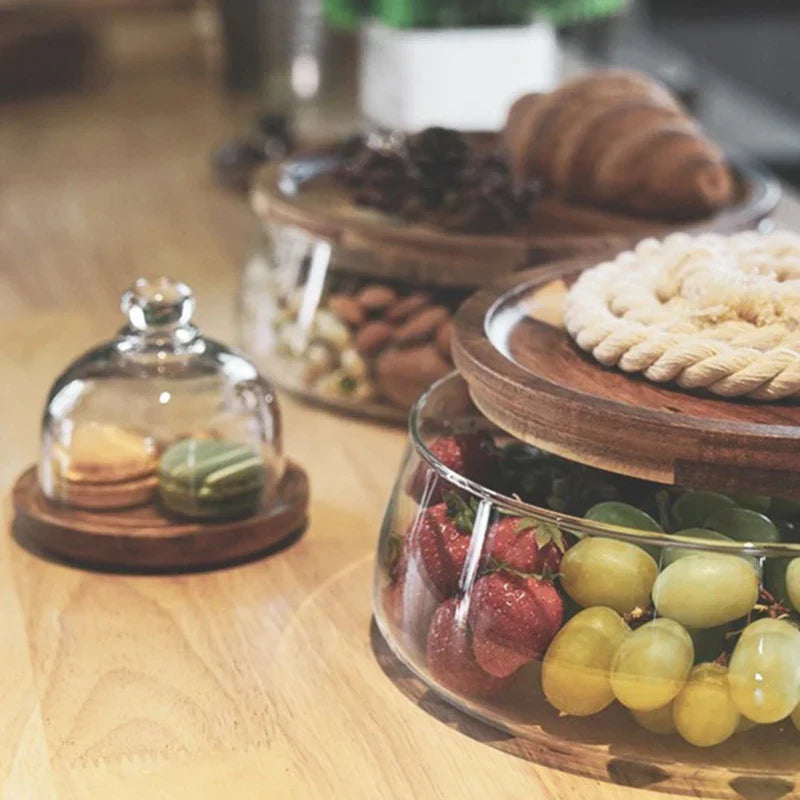 Glass Canister Set with Acacia Wood Lid for Kitchen Countertop Storage Dry Goods Snacks Pantry Organization | Thomler