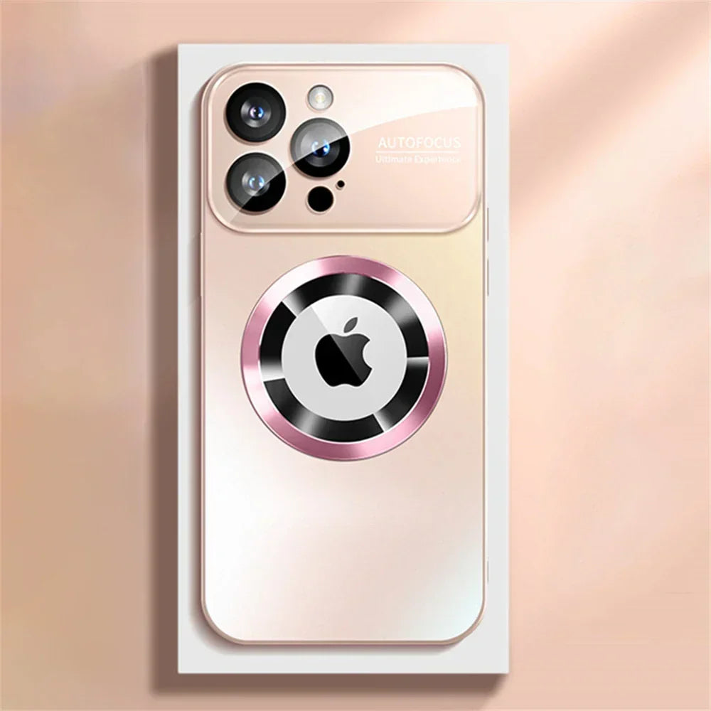 Funda magnética brillante con cierre a presión para iPhone compatible con carga inalámbrica magnética, acabado de espejo