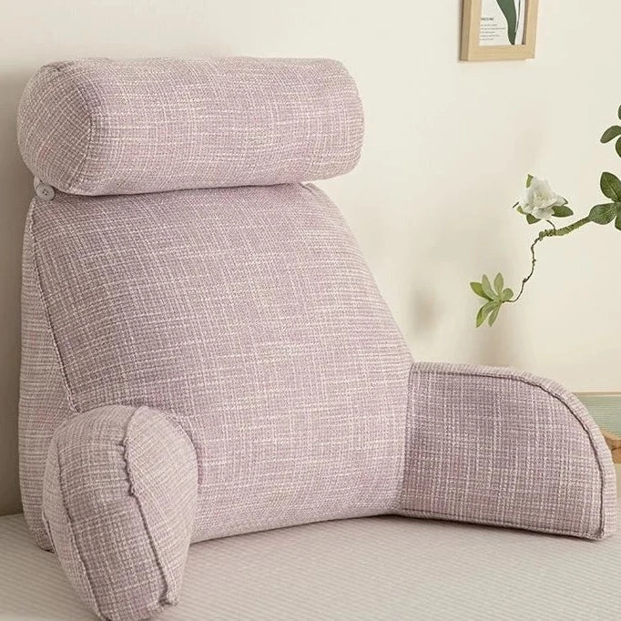 Adjustable Backrest Cushion with Movable Headrest & Side Pocket for Bed or Couch