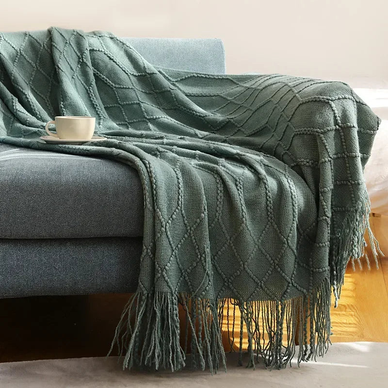 Chunky Knit Throw Blanket – Cozy Acrylic Sofa & Bed Cover for Living Room & Bedroom