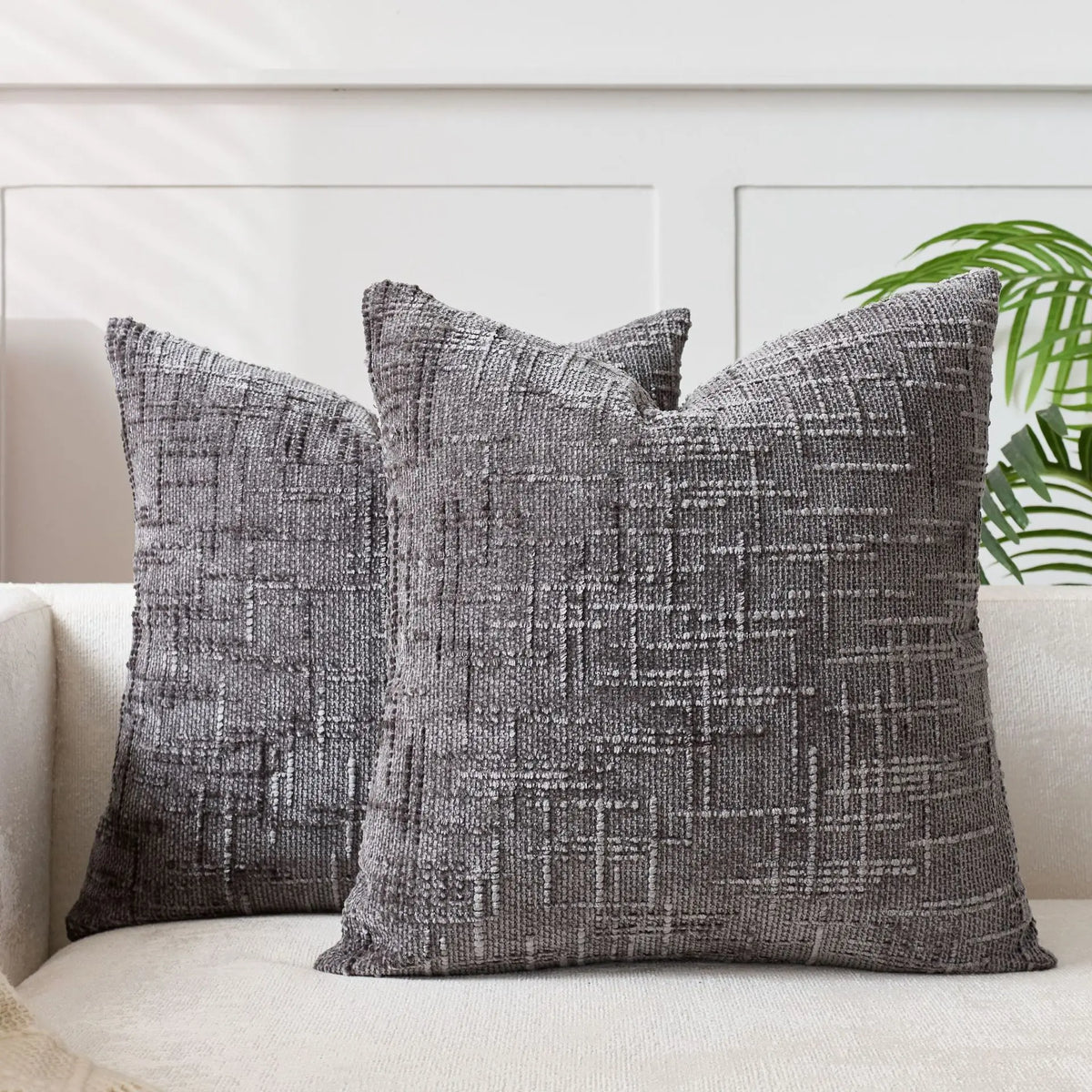 Plush Chenille Pillow Case 18 in Textured Bamboo Relief Pattern for Sofa Bed Living Room Bedroom Accent Home Décor Throw Cushion Slipcover | Thomler