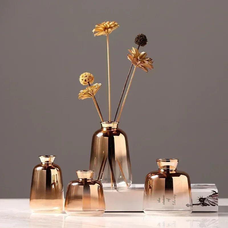 Jarrón de cristal en oro rosa con efecto degradado para decoración del hogar, mesa de comedor, sala de estar y oficina | Thomler