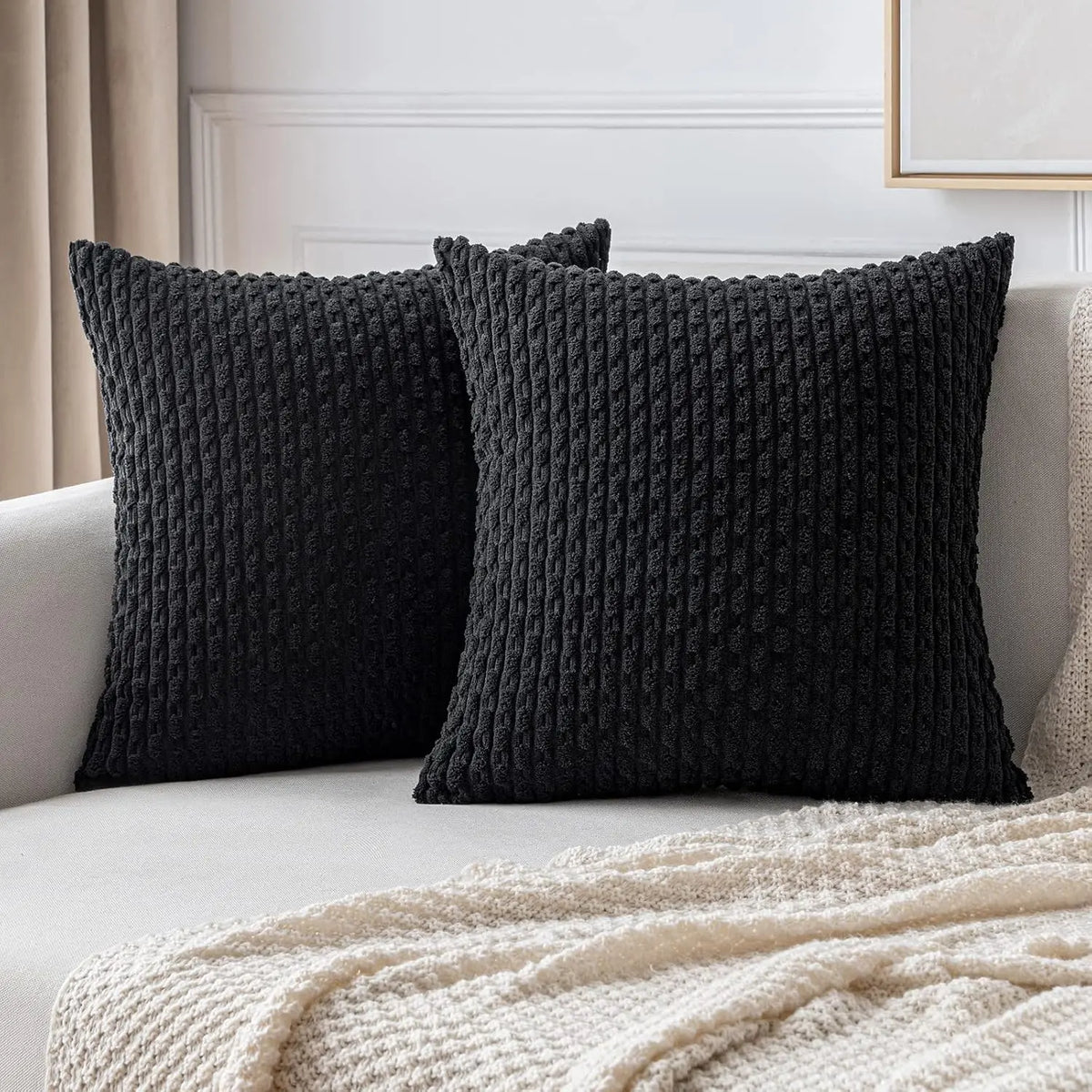 Ribbed Throw Pillow Cover 18×18 Inch Polyester Cotton Blend Textured Decorative Accent for Sofa Couch Armchair Bedroom Modern Scandinavian B | Thomler