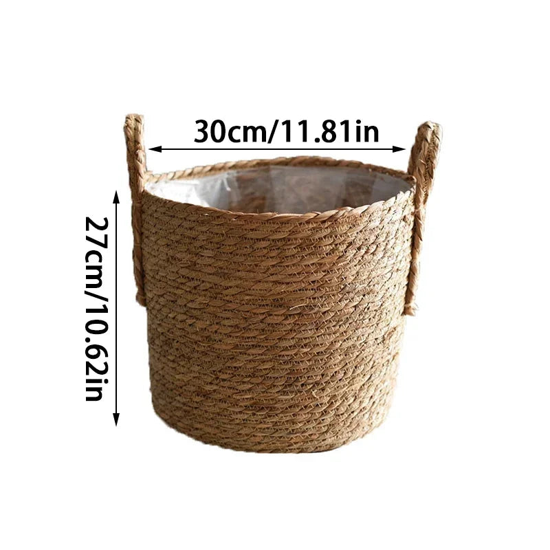 Handgeflochtener Seegraskorb mit Henkeln für Zimmerpflanzen, Outdoor-Töpfe, Aufbewahrung, Naturfaser, Boho-Deko, rustikales Landhaus | Thomler