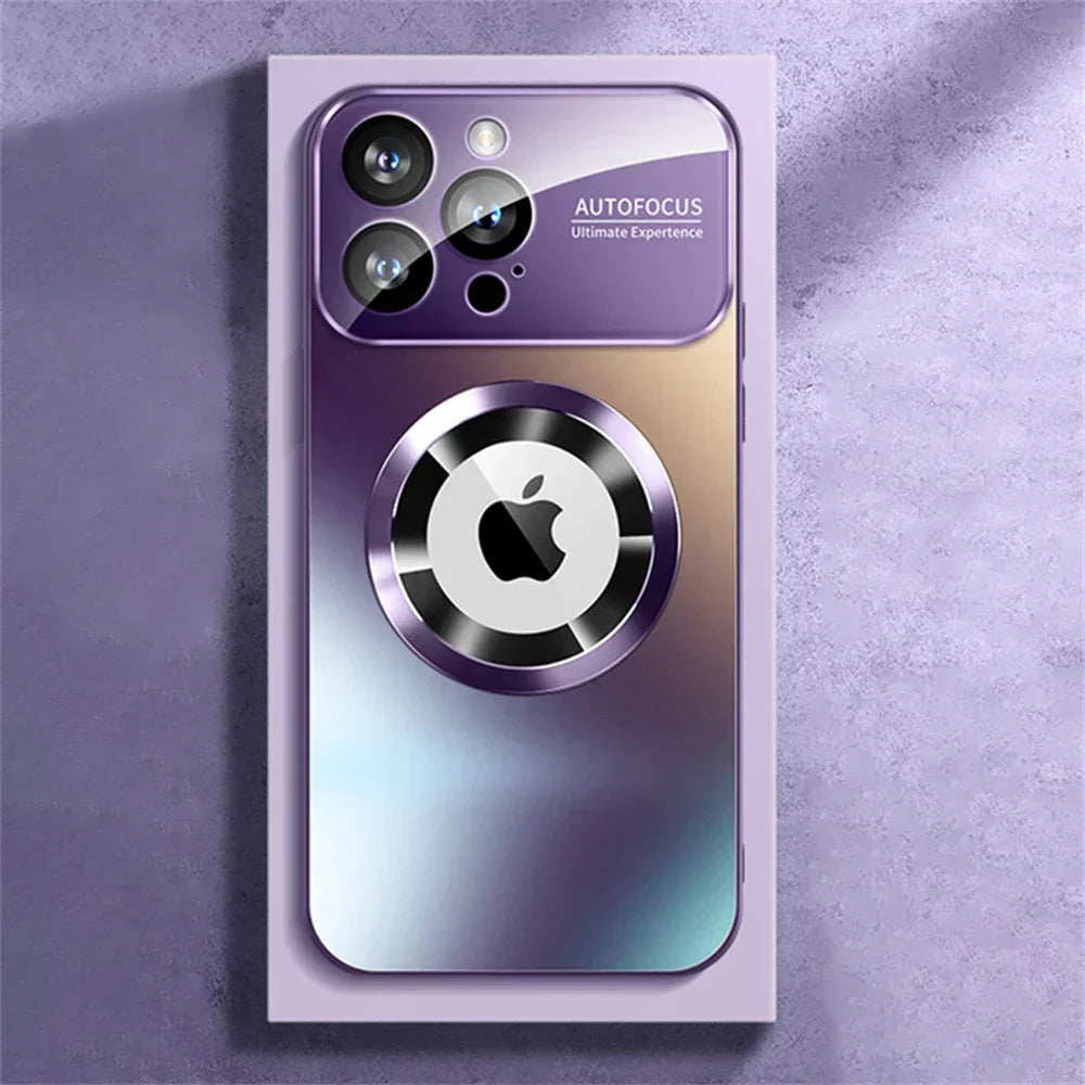 Funda magnética brillante con cierre a presión para iPhone compatible con carga inalámbrica magnética, acabado de espejo