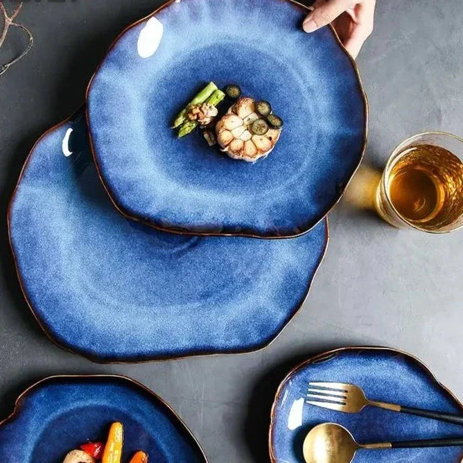 Handgefertigtes Bone-China-Geschirrset, 4-teilige Kollektion, kunstvolle Keramikteller, mikrowellen- und spülmaschinenfest für Esszimmer und Küche | Thomler