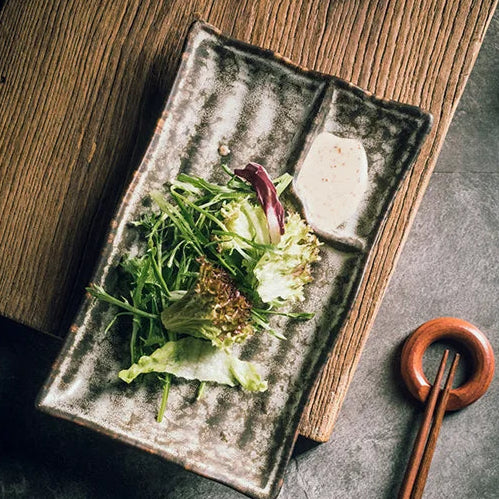 Handcrafted Rectangular Dish with Sauce Well 9×5 Inches White Glazed Dinnerware for Sushi Nigiri Sashimi Japanese Appetizers Tableware | Thomler