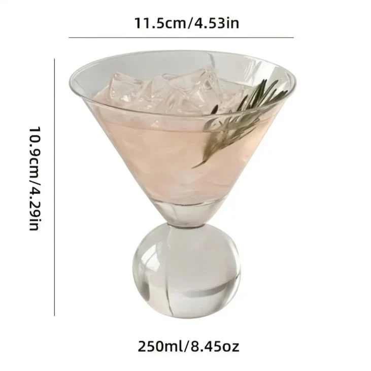 Spherical Cocktail Glass with Textured Rim for Martinis and Mixed Drinks | Home Bar Stemware | Thomler