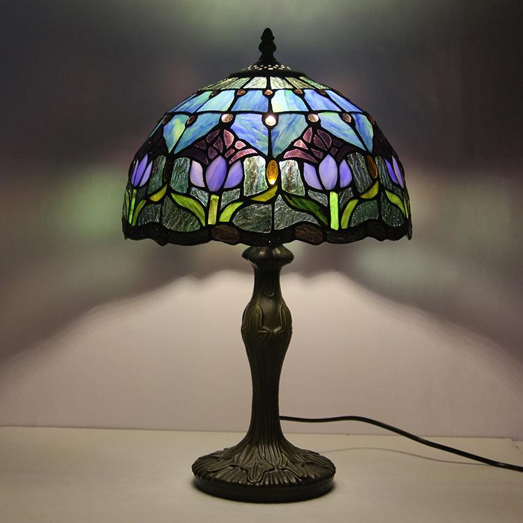 Stained Glass Table Lamp 18 Inch Height Multicolor Shade Bedside Reading Light E26 Socket Vintage Accent Lighting Decorative Bedroom Night L | Thomler