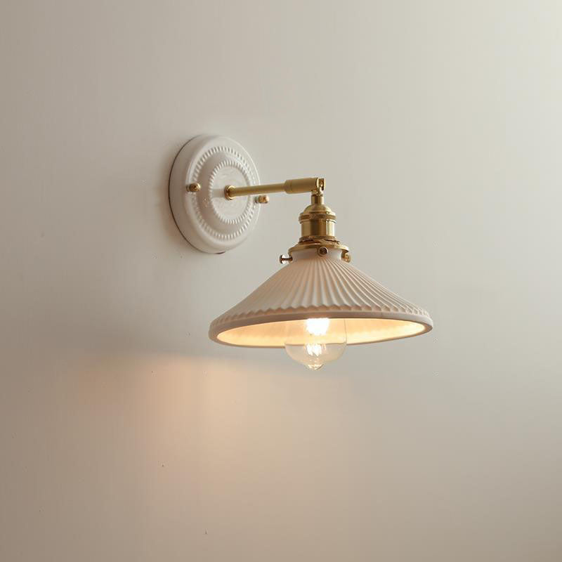 Hardwired Ceramic Sconce with Brass Accent, E26 Socket for Bedroom & Study, 9 in Modern Wall Light | Thomler