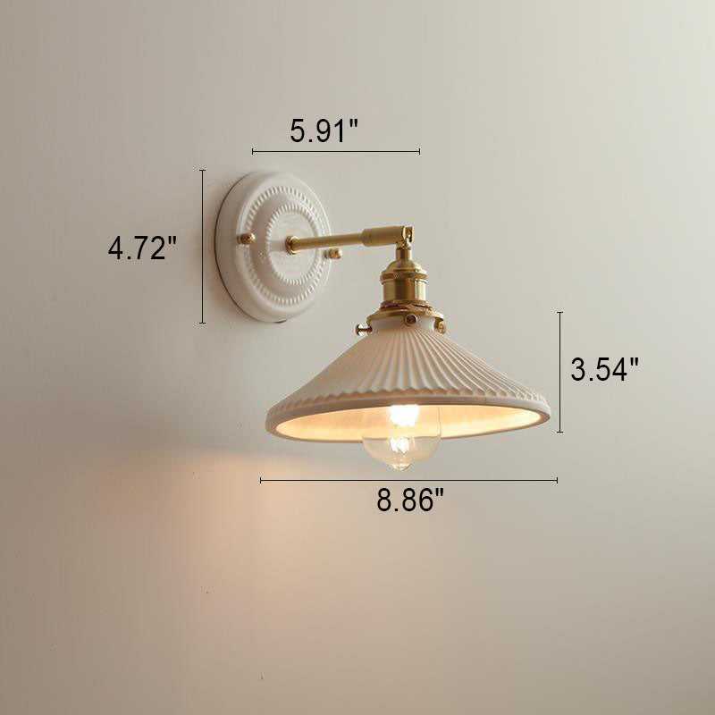 Hardwired Ceramic Sconce with Brass Accent, E26 Socket for Bedroom & Study, 9 in Modern Wall Light | Thomler