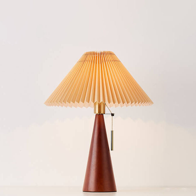Holz-Nachtischlampe mit plissiertem Lampenschirm, 35,6 cm, dimmbare Stoff-Akzentleuchte für Schlafzimmer, Wohnzimmer, Leseecke, Japandi, skandinavisches Dekor | Thomler