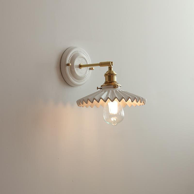 Hardwired Ceramic Sconce with Brass Accent, E26 Socket for Bedroom & Study, 9 in Modern Wall Light | Thomler
