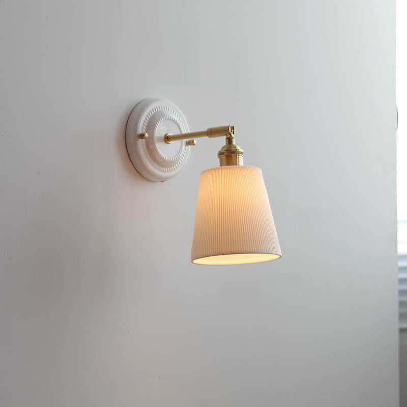 Hardwired Ceramic Sconce with Brass Accent, E26 Socket for Bedroom & Study, 9 in Modern Wall Light | Thomler