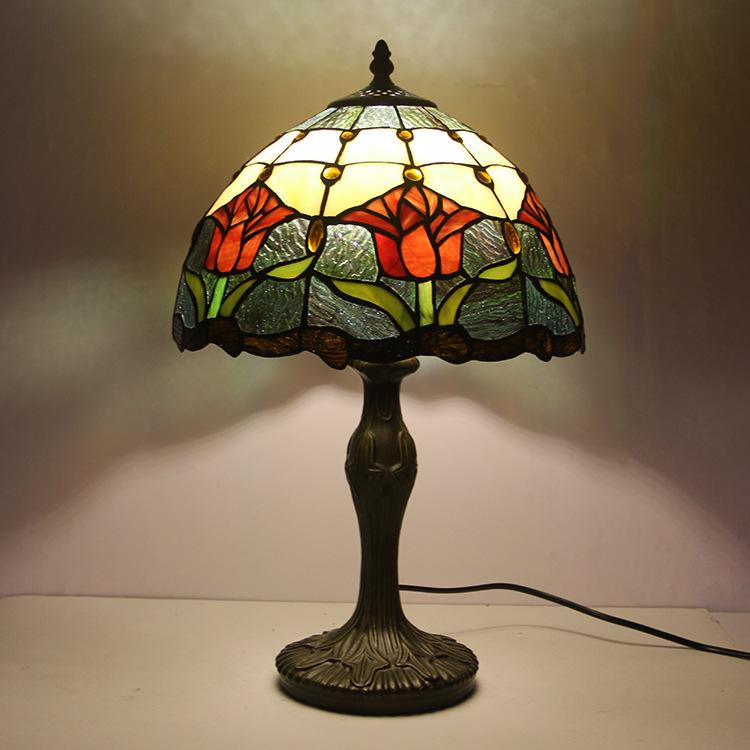 Stained Glass Table Lamp 18 Inch Height Multicolor Shade Bedside Reading Light E26 Socket Vintage Accent Lighting Decorative Bedroom Night L | Thomler