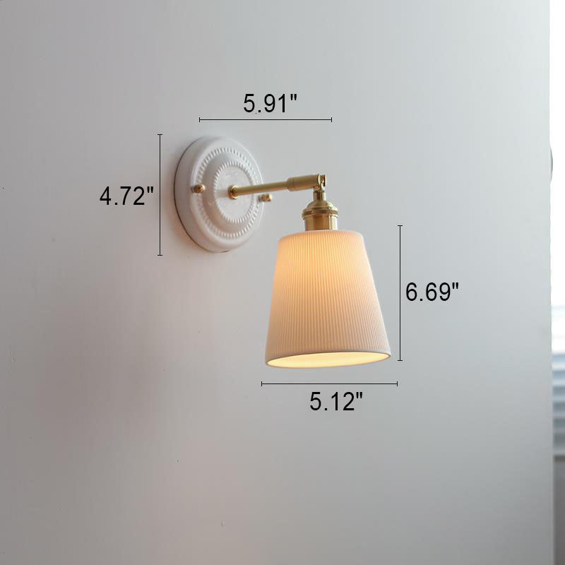 Hardwired Ceramic Sconce with Brass Accent, E26 Socket for Bedroom & Study, 9 in Modern Wall Light | Thomler