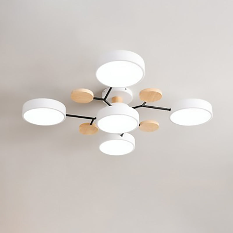 Scandinavian Ceiling Light Fixture 35 in Dimmable LED Flush Mount Wood Iron Acrylic for Bedroom Living Room Kitchen Dining Room Modern Minim | Thomler