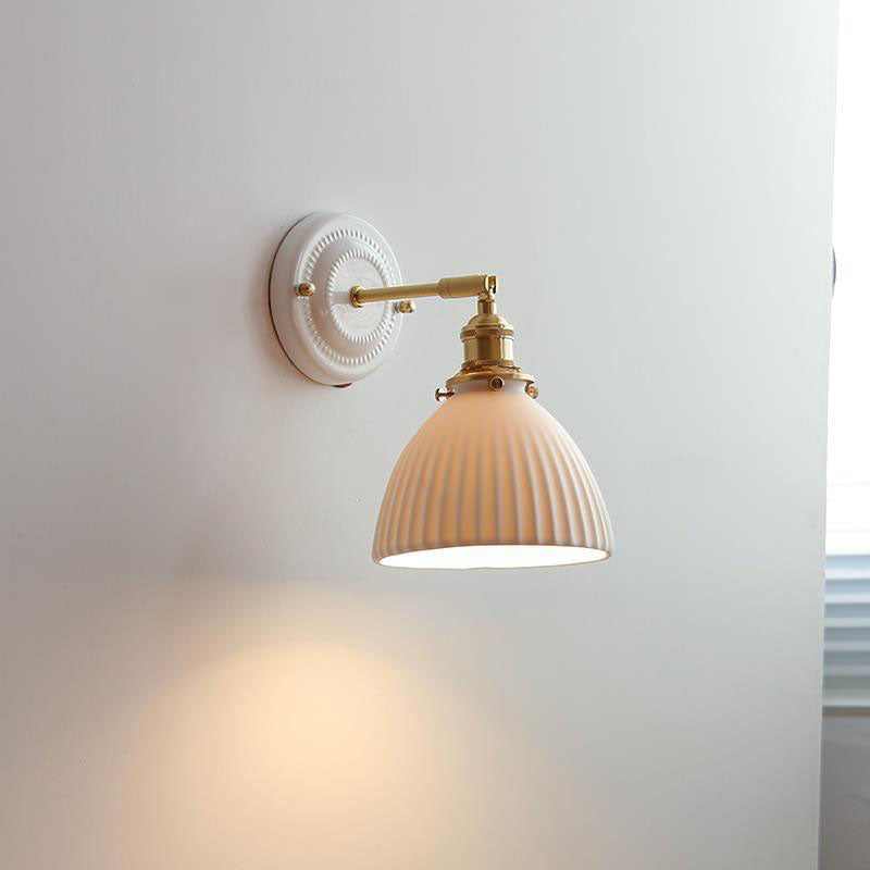 Hardwired Ceramic Sconce with Brass Accent, E26 Socket for Bedroom & Study, 9 in Modern Wall Light | Thomler