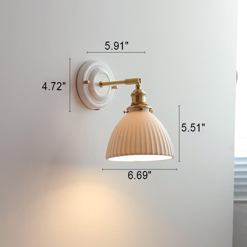 Hardwired Ceramic Sconce with Brass Accent, E26 Socket for Bedroom & Study, 9 in Modern Wall Light | Thomler