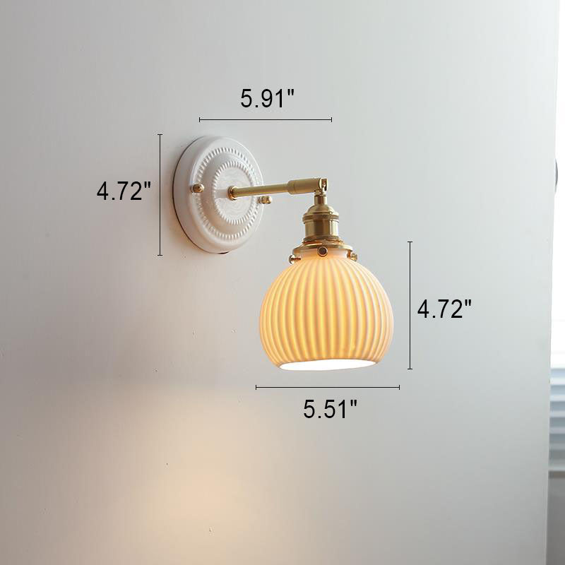 Hardwired Ceramic Sconce with Brass Accent, E26 Socket for Bedroom & Study, 9 in Modern Wall Light | Thomler