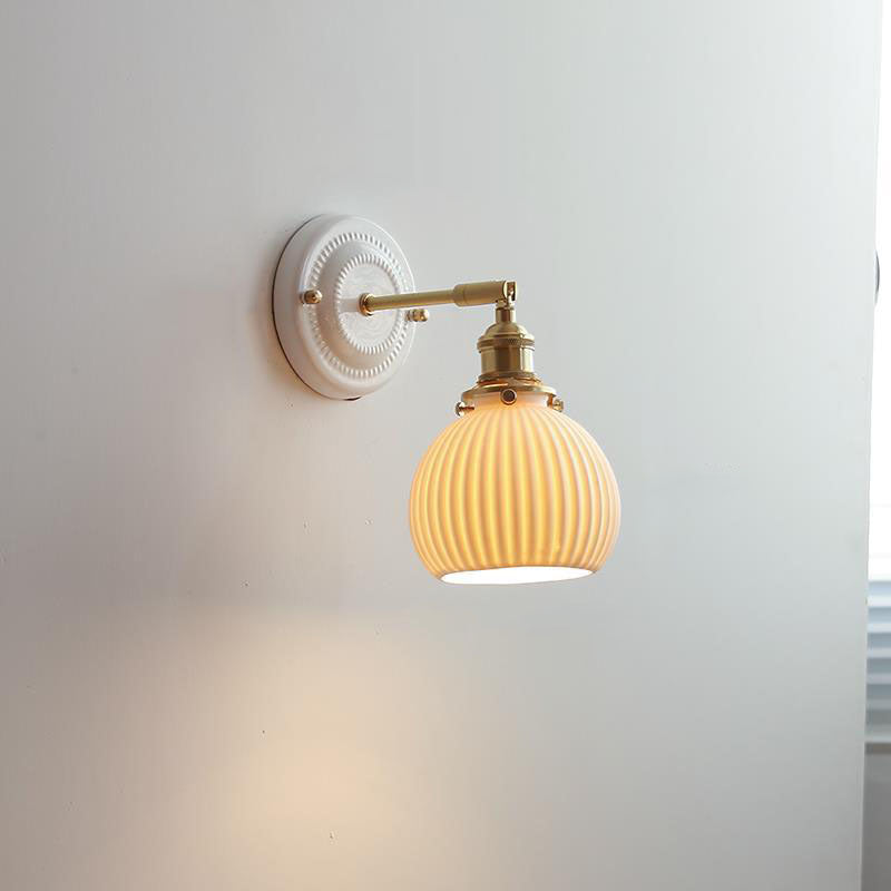 Hardwired Ceramic Sconce with Brass Accent, E26 Socket for Bedroom & Study, 9 in Modern Wall Light | Thomler