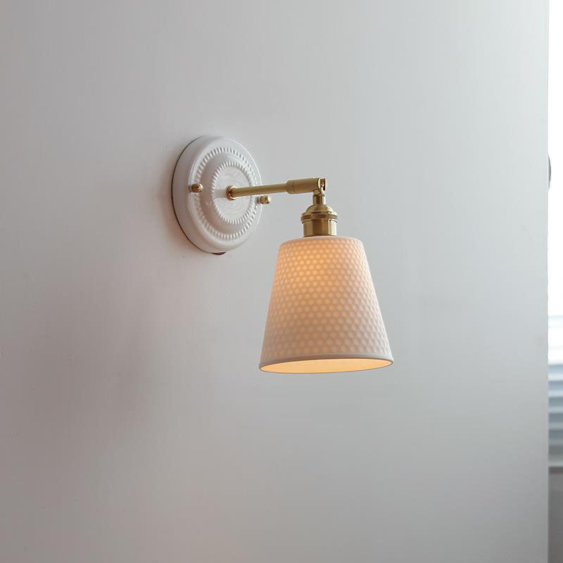 Hardwired Ceramic Sconce with Brass Accent, E26 Socket for Bedroom & Study, 9 in Modern Wall Light | Thomler
