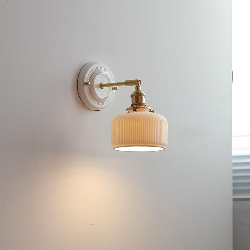 Hardwired Ceramic Sconce with Brass Accent, E26 Socket for Bedroom & Study, 9 in Modern Wall Light | Thomler