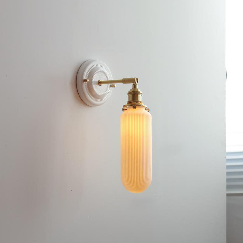 Hardwired Ceramic Sconce with Brass Accent, E26 Socket for Bedroom & Study, 9 in Modern Wall Light | Thomler