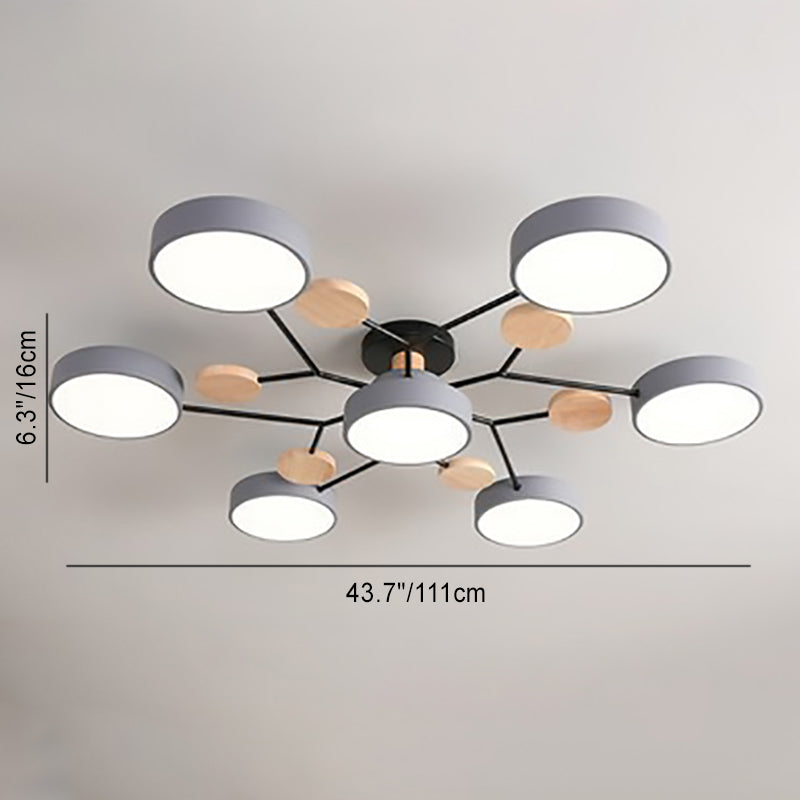 Scandinavian Ceiling Light Fixture 35 in Dimmable LED Flush Mount Wood Iron Acrylic for Bedroom Living Room Kitchen Dining Room Modern Minim | Thomler