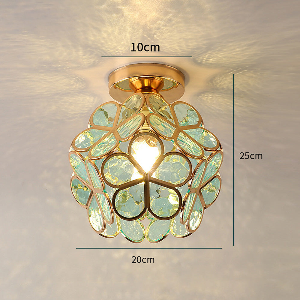 Acrylic Flush Mount Ceiling Light 8 in Gold Floral Fixture Bedroom Hallway Living Room Compact Small Space Decorative E26 Base Warm Glow | Thomler